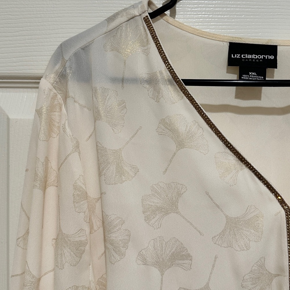 Liz Claiborne Cream, Gold Accents Blouse